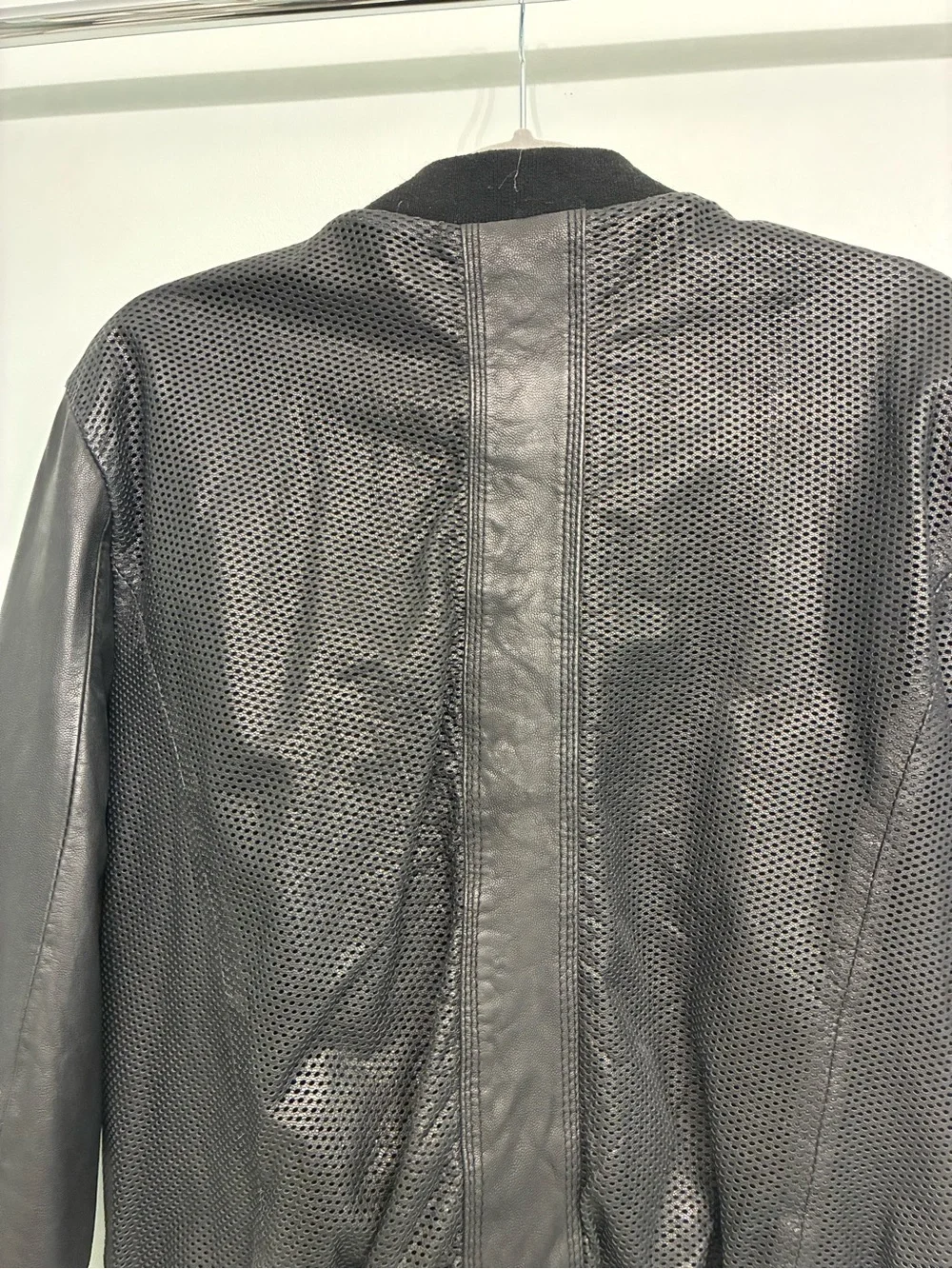 Marc NY Black Perforated Leather Bomber Jacket
